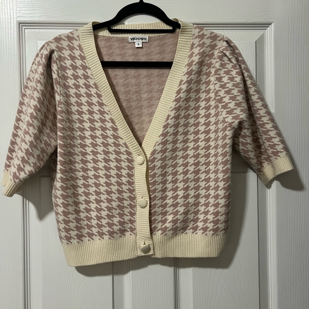 Houndstooth Short Sleeve Cardigan